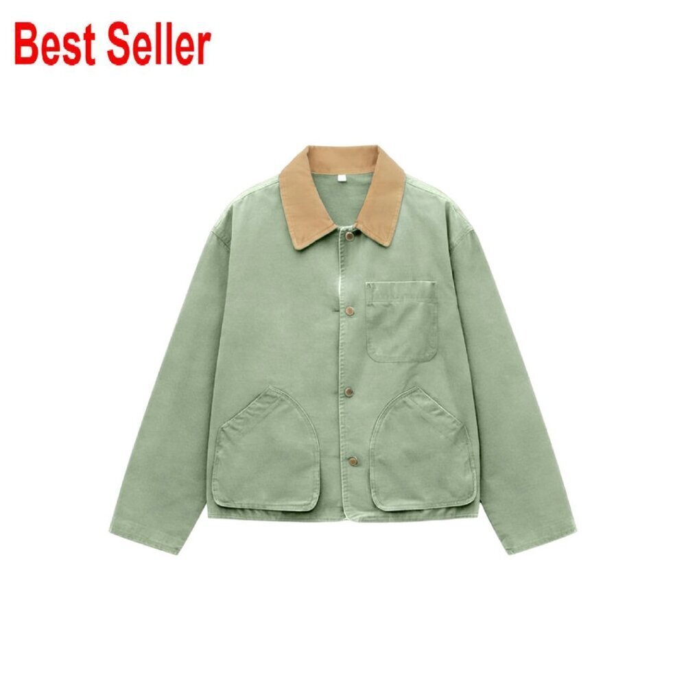 Oversized Crop Trench Coat Casual Chic Button Down Jacket with Pockets